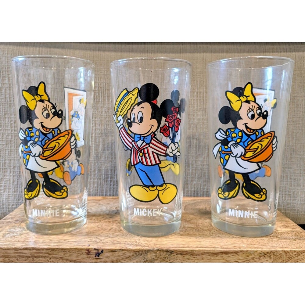 Lot of 3 Vintage 1978 Pepsi Happy Birthday Mickey Mouse & Minnie Glass Tumblers